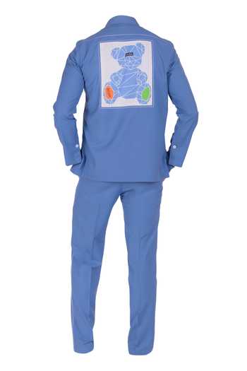 Design O Stitch Mosaic Embroidered Blue Shirt For Kids
