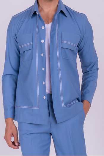 Design O Stitch_Blue Cotton Embroidery Mosaic Shirt For Kids_Online_at_Aza_Fashions