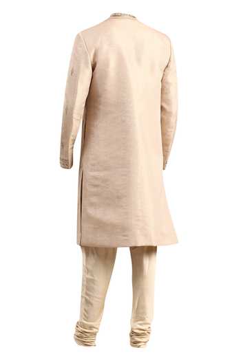 Mayank Modi - Men Gold Mirror & Thread Embroidered Sherwani Set For Kids