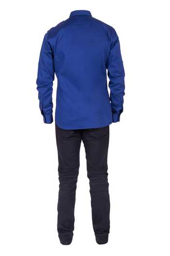 Design O Stitch Blue Cotton Denim Flap Pocket Shirt For Kids