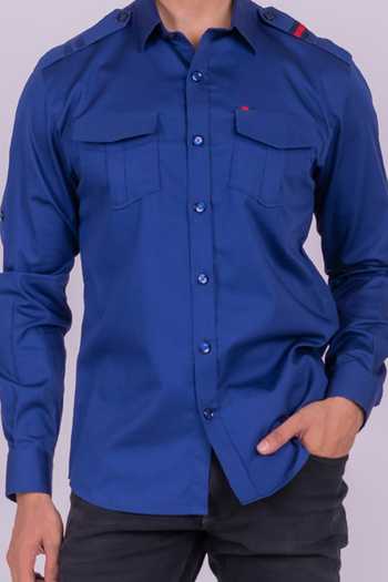 Design O Stitch_Blue Cotton, Denim Flap Pocket Shirt For Kids_Online_at_Aza_Fashions