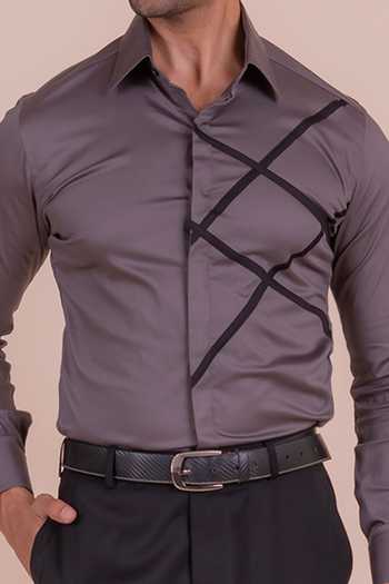 Design O Stitch_Gray Cotton Grey Cross Pattern Full Sleeve Shirt For Kids_Online_at_Aza_Fashions