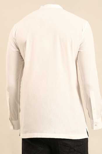 Shop Mayank Modi - Men White Cotton Solid Cuff Sleeve Short Kurta For Kids at Aza Fashions Shop_Mayank Modi - Men_White Cotton Solid Cuff Sleeve Short Kurta For Kids_at_Aza_Fashions