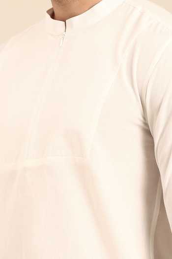 Mayank Modi - Men White Cotton Solid Cuff Sleeve Short Kurta For Kids Online at Aza Fashions Mayank Modi - Men_White Cotton Solid Cuff Sleeve Short Kurta For Kids_Online_at_Aza_Fashions