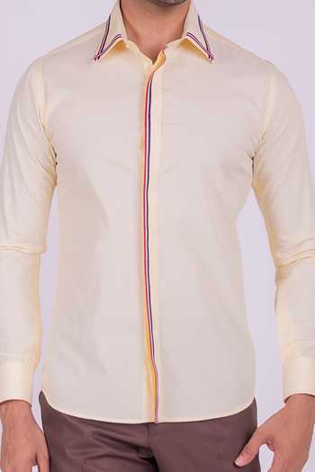 Design O Stitch_Yellow Cotton Lace Embroidered Placket Shirt For Kids_Online_at_Aza_Fashions