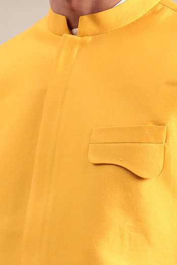 Buy_Mayank Modi - Men_Yellow Silk, Cotton Embroidery Floral Thread Bundi Set For Kids_Online_at_Aza_Fashions