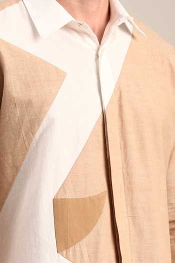 Mayank Modi - Men Beige Cotton Geometric Pattern Shirt For Kids Online at Aza Fashions Mayank Modi - Men_Beige Cotton Geometric Pattern Shirt For Kids_Online_at_Aza_Fashions