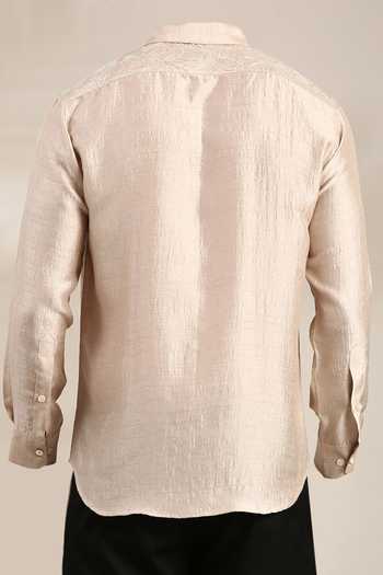 Mayank Modi - Men Cream Solid Bemberg Silk Shirt For Kids