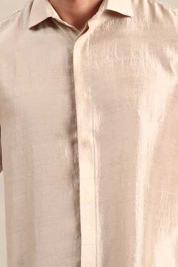Buy Mayank Modi - Men Cream Bamboo Solid Bemberg Silk Shirt For Kids Online at Aza Fashions Buy_Mayank Modi - Men_Cream Bamboo Solid Bemberg Silk Shirt For Kids_Online_at_Aza_Fashions