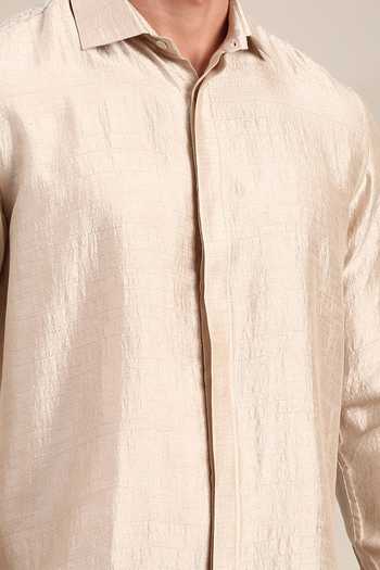 Mayank Modi - Men Cream Bamboo Solid Bemberg Silk Shirt For Kids Online at Aza Fashions Mayank Modi - Men_Cream Bamboo Solid Bemberg Silk Shirt For Kids_Online_at_Aza_Fashions