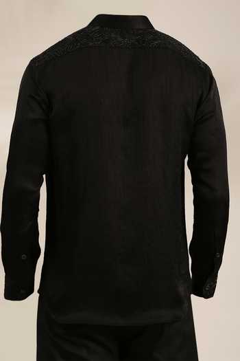 Mayank Modi - Men Floral Embellished Black Shirt For Kids