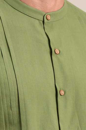 Mayank Modi - Men Green Cotton Malai Pin-tuck Shirt For Kids Online at Aza Fashions Mayank Modi - Men_Green Cotton Malai Pin-tuck Shirt For Kids_Online_at_Aza_Fashions