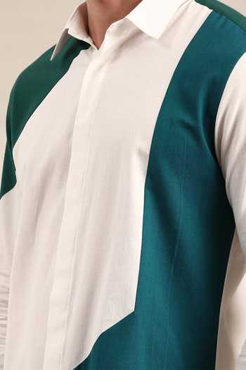 Mayank Modi - Men_Blue Cotton Geometric Pattern Malai Shirt For Kids_Online_at_Aza_Fashions