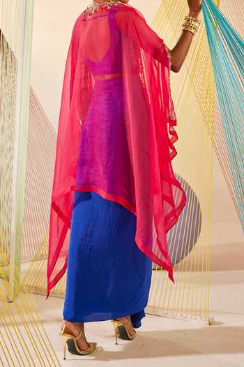 Anu Pellakuru Hand Embroidered Cape & Skirt Set For Kids