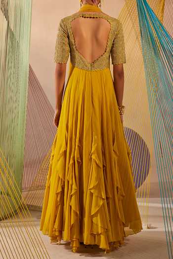 Anu Pellakuru Badla Embroidered Anarkali & Dupatta Set For Kids