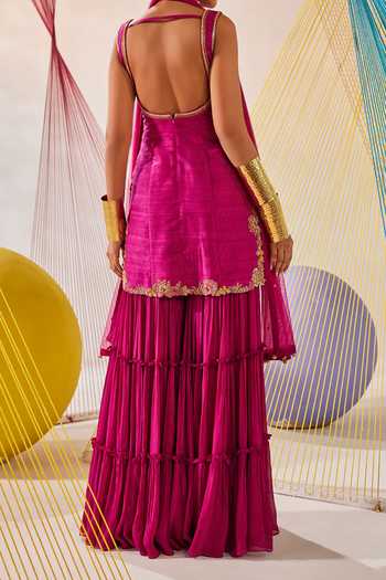 Anu Pellakuru Magenta Hand Embroidered Kurta Sharara Set For Kids