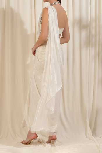 Rirasa Shimmer Slit Pre-Draped Saree With Blouse For Kids