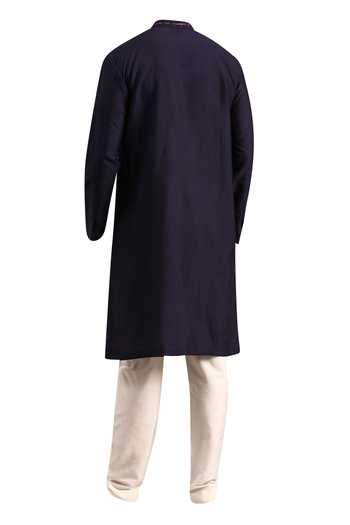 Mayank Modi - Men Blue Silk Cotton Kurta Set For Kids
