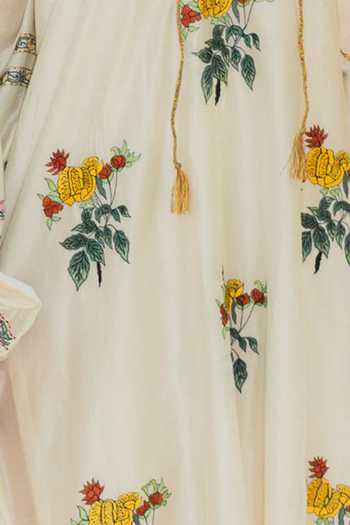 Label Earthen Floral Printed Chanderi Tunic For Kids