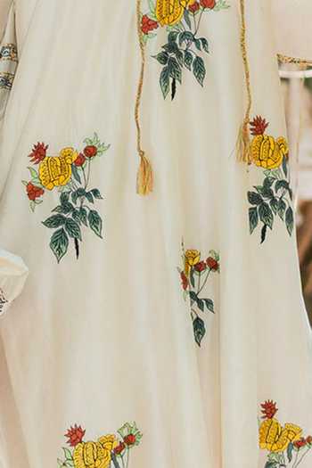 Label Earthen Ivory Floral Printed Chanderi Tunic For Kids