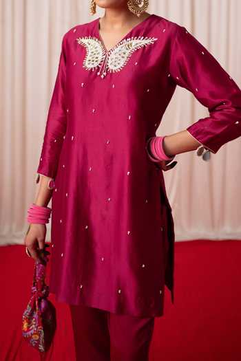 Buy Chrkha Mint Cotton Satin, Chanderi Silk Embroidery, Floral Print Kurta Sharara Set For Kids Online at Aza Fashions Buy_Chrkha_Mint Cotton Satin, Chanderi Silk Embroidery, Floral Print Kurta Sharara Set For Kids_Online_at_Aza_Fashions