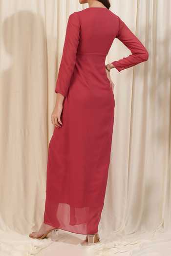 Rirasa Salvia Solid Draped Slit Dress For Kids
