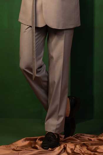 Design O Stitch_Gray Wool Embroidery Hand Grey Blazer And Lapel Pin For Kids_Online_at_Aza_Fashions