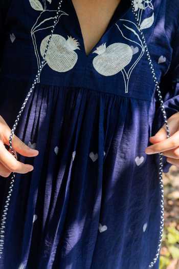 Label Earthen Blue Heart Print Jamdani Tunic For Kids
