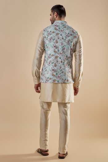SPRING BREAK Floral Printed Bundi Jacket & Kurta Set For Kids
