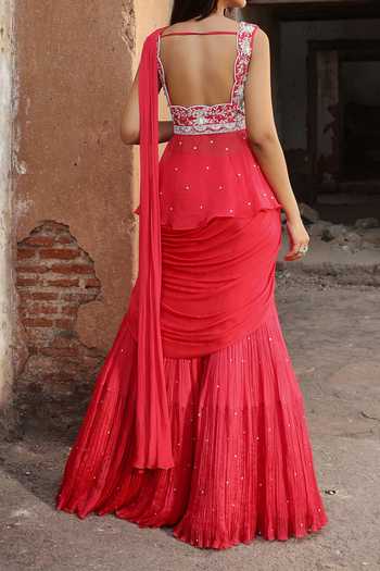Seema Thukral Nikita Embellished Pre-Stitched Mermaid Saree With Peplum Blouse For Kids