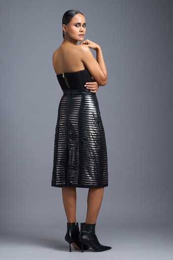 Deepika Arora Leather Stripe Skirt 