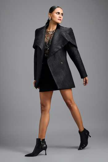 Buy_Deepika Arora_Black Georgette Quilted Shimmer Jacket _Online_at_Aza_Fashions