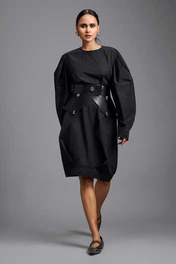Deepika Arora Voluminous Sleeve Dress With Belt 