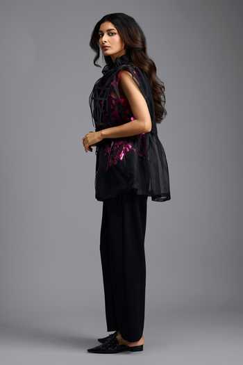Deepika Arora Black Organza, Ponte Roma High Neck Sheer Top And Trouser Set Online at Aza Fashions Deepika Arora_Black Organza, Ponte Roma High Neck Sheer Top And Trouser Set _Online_at_Aza_Fashions