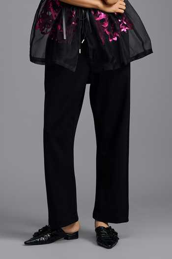 Buy Deepika Arora Black Organza, Ponte Roma High Neck Sheer Top And Trouser Set Online at Aza Fashions Buy_Deepika Arora_Black Organza, Ponte Roma High Neck Sheer Top And Trouser Set _Online_at_Aza_Fashions