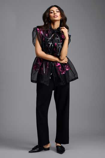 Buy Deepika Arora Black Organza, Ponte Roma High Neck Sheer Top And Trouser Set Buy_Deepika Arora_Black Organza, Ponte Roma High Neck Sheer Top And Trouser Set