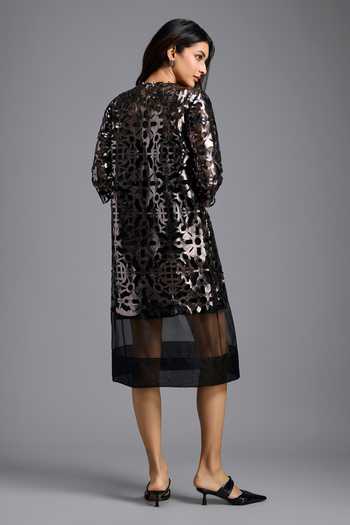 Deepika Arora Gunmetal Applique Dress 