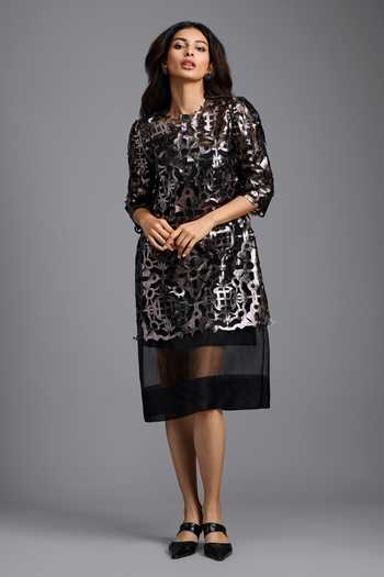 Deepika Arora Gunmetal Applique Dress 
