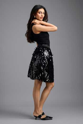 Deepika Arora Black Dangling Sequin Mini Skirt at Aza Fashions Deepika Arora_Black Dangling Sequin Mini Skirt _at_Aza_Fashions