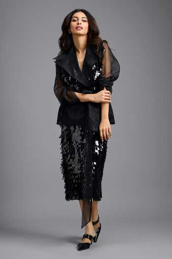 Deepika Arora_Black Dangling Sequin Midi Skirt _at_Aza_Fashions