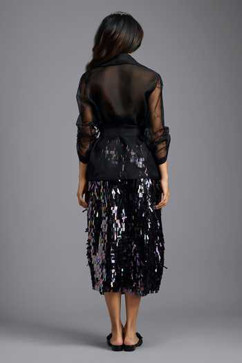 Deepika Arora Sequin Embellished Wrap Top With Tie-Up Belt 