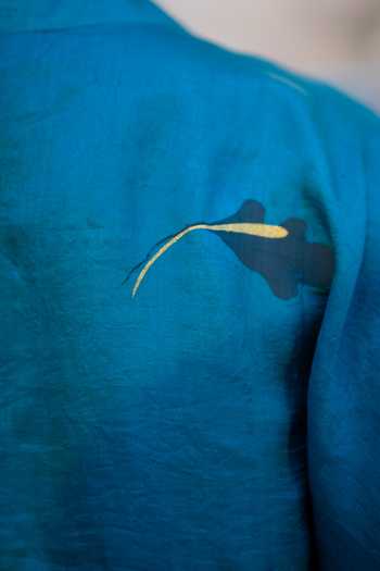 Inkpikle Blue Silk Mandarin Collar Mulberry Kurta Set Online at Aza Fashions Inkpikle_Blue Silk Mandarin Collar Mulberry Kurta Set _Online_at_Aza_Fashions