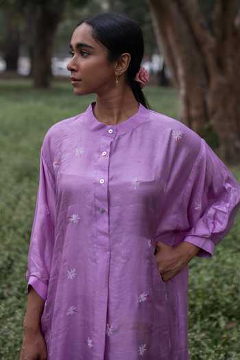 Buy Inkpikle Lavender Silk Mandarin Collar, Yes Mulberry Kurta Set Online at Aza Fashions Buy_Inkpikle_Lavender Silk Mandarin Collar, Yes Mulberry Kurta Set _Online_at_Aza_Fashions
