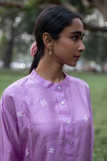 Shop Inkpikle Lavender Silk Mandarin Collar, Yes Mulberry Kurta Set Online at Aza Fashions Shop_Inkpikle_Lavender Silk Mandarin Collar, Yes Mulberry Kurta Set _Online_at_Aza_Fashions