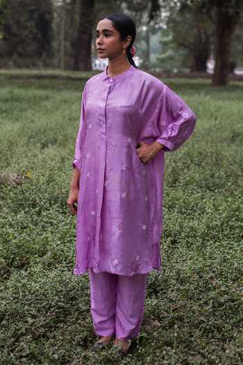 Buy Inkpikle Lavender Silk Mandarin Collar, Yes Mulberry Kurta Set Buy_Inkpikle_Lavender Silk Mandarin Collar, Yes Mulberry Kurta Set