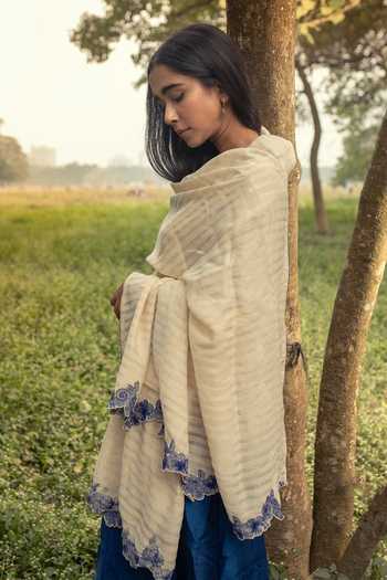 Shop_Inkpikle_Blue Silk Scoop Neck Pintuck Bodice Straight Kurta Set _Online_at_Aza_Fashions