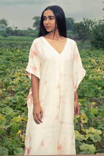 Shop Inkpikle White Cotton V-neck Hand Spun Kaftan And Pant Online at Aza Fashions Shop_Inkpikle_White Cotton V-neck Hand Spun Kaftan And Pant _Online_at_Aza_Fashions