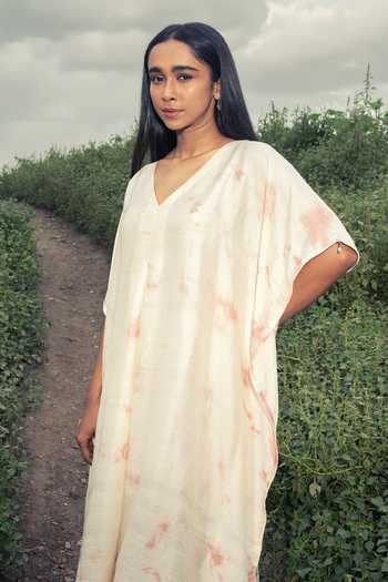 Inkpikle White Cotton V-neck Hand Spun Kaftan And Pant at Aza Fashions Inkpikle_White Cotton V-neck Hand Spun Kaftan And Pant _at_Aza_Fashions