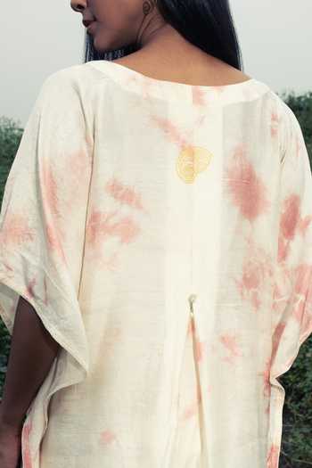 Shop Inkpikle White Cotton V-neck Hand Spun Kaftan And Pant Shop_Inkpikle_White Cotton V-neck Hand Spun Kaftan And Pant