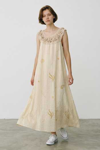 Inkpikle Beige Silk Scoop Neck Hand Spun Matka Dress Online at Aza Fashions Inkpikle_Beige Silk Scoop Neck Hand Spun Matka Dress _Online_at_Aza_Fashions